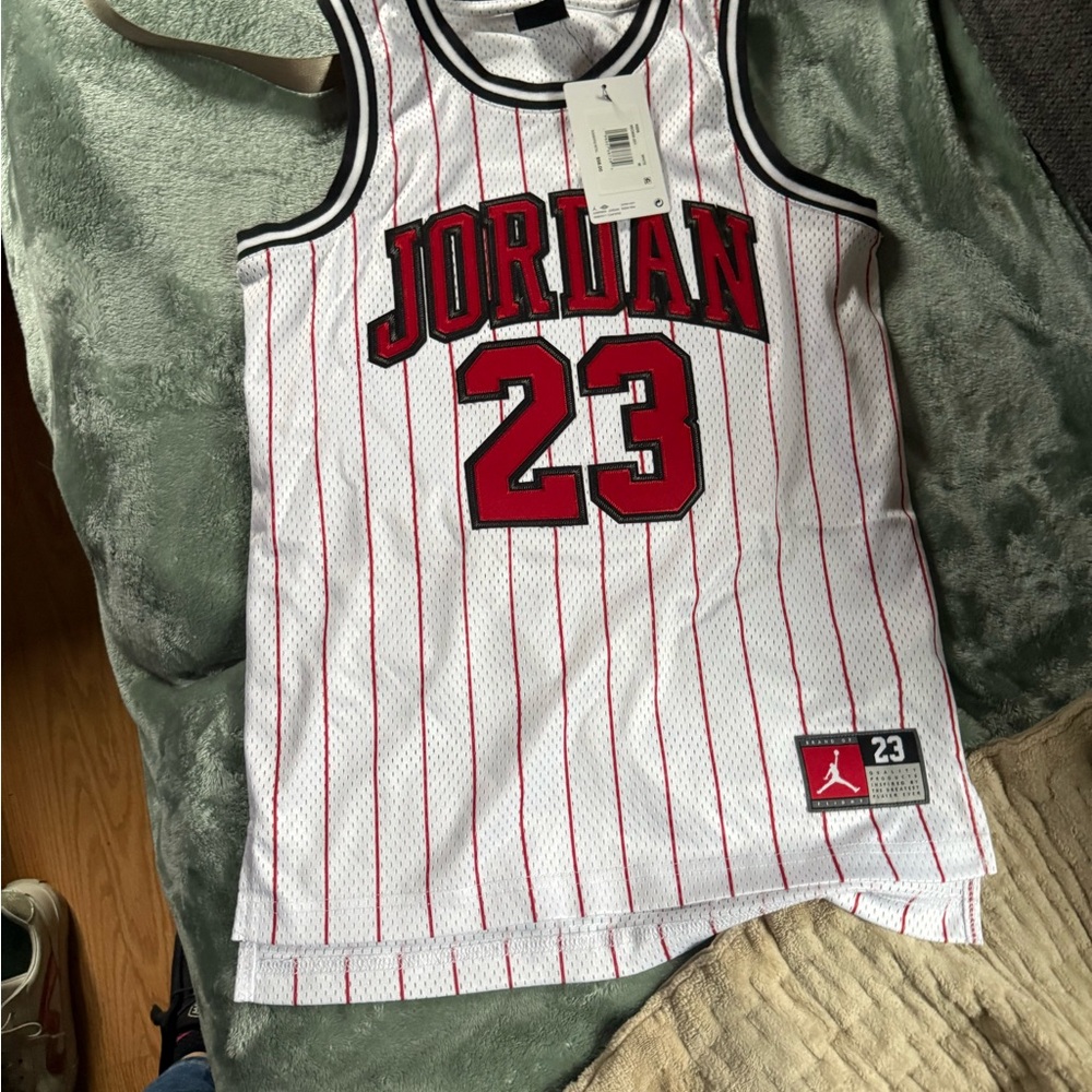 Jordan White Red Pinstripe 23 Basketball Jersey